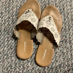 White cut out floral sandals